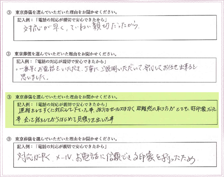 口コミ迅速な対応