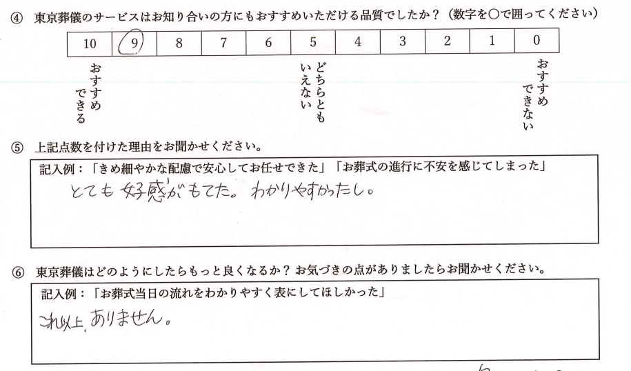 しま家様 アンケート